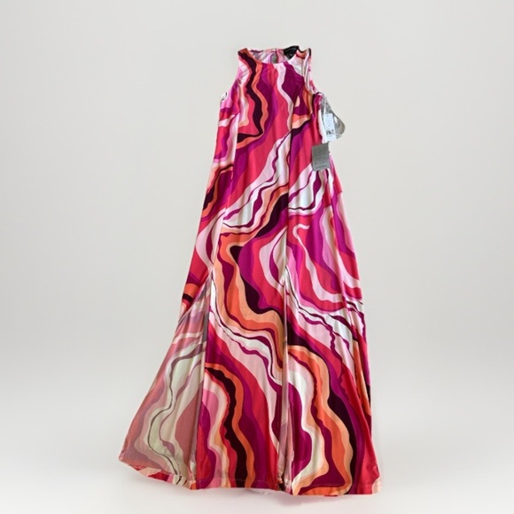 DONNA MORGAN Pink / White / Salmon Riviera Swirl‎ Print Maxi Dress Size 2 - Picture 6 of 6